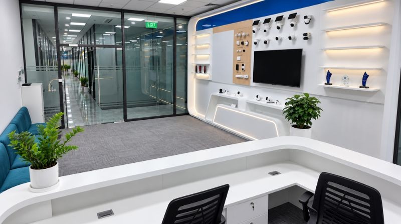Không gian lễ tân showroom công nghệ hiện đại